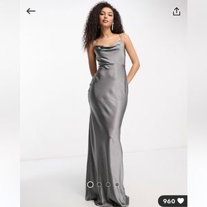 ASOS gray satin maxi slip dress NWT